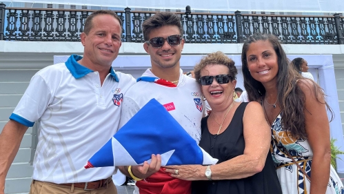 Second from left, former Rutgers wrestler and Olympian Sebastian Rivera