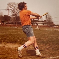 Chris Zeliff playing softball at Rutgers when student
